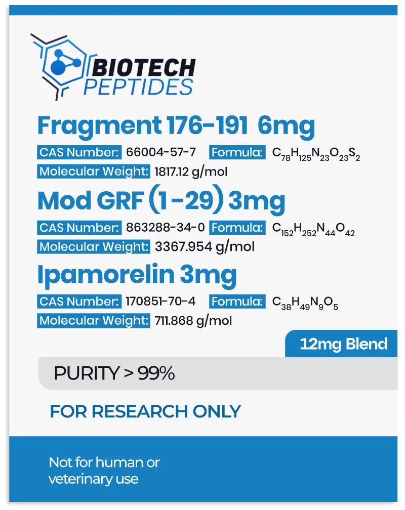 Fragment 176-191 & Mod GRF 1-29 & Ipamorelin 12mg research peptide blend vial – Biotech Peptides